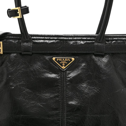 Prada Glossy Calfskin Triangle Large Bonnie Shoulder Bag Black 8 of 10