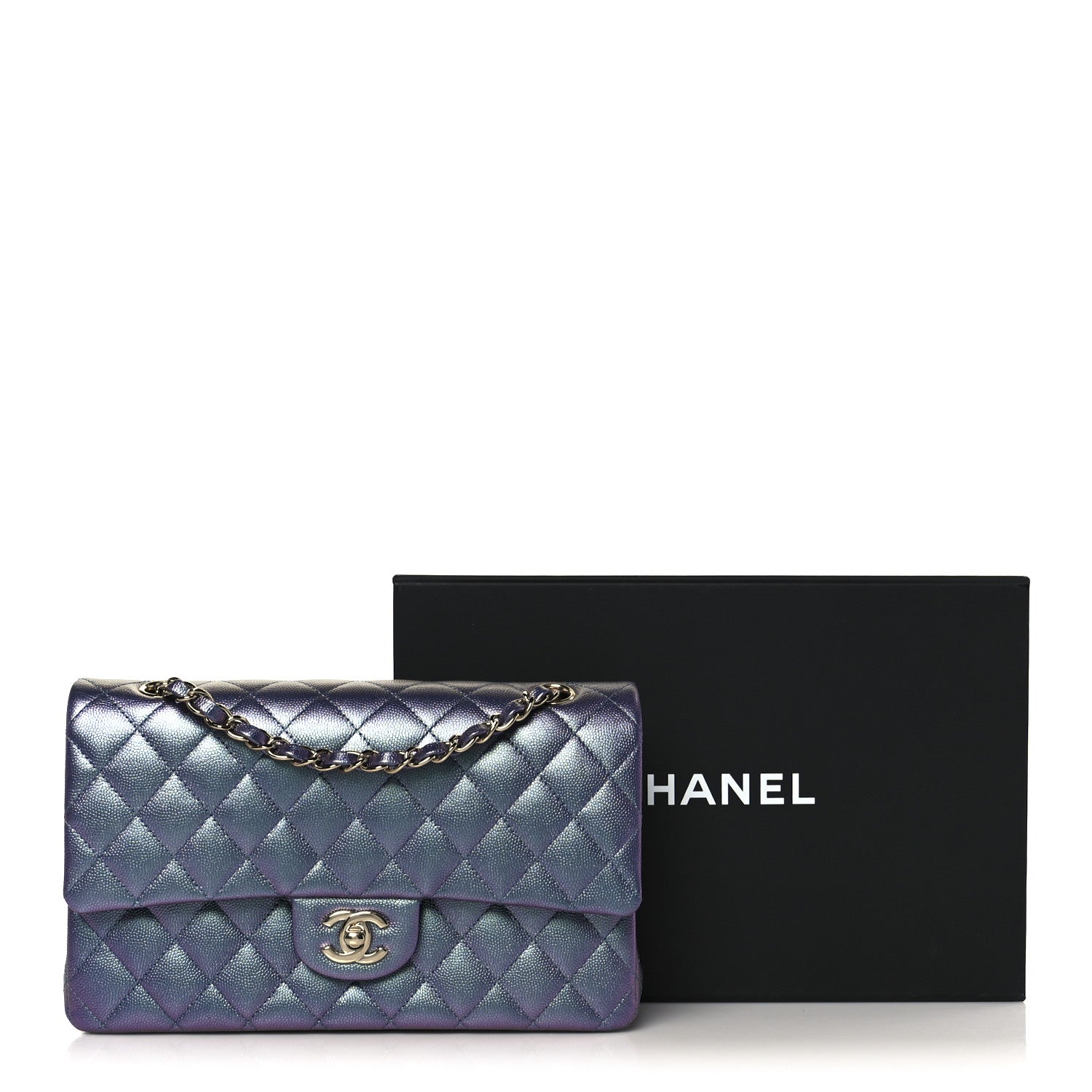 Chanel Iridescent Caviar Quilted Medium Double Flap Purple 12 of 12