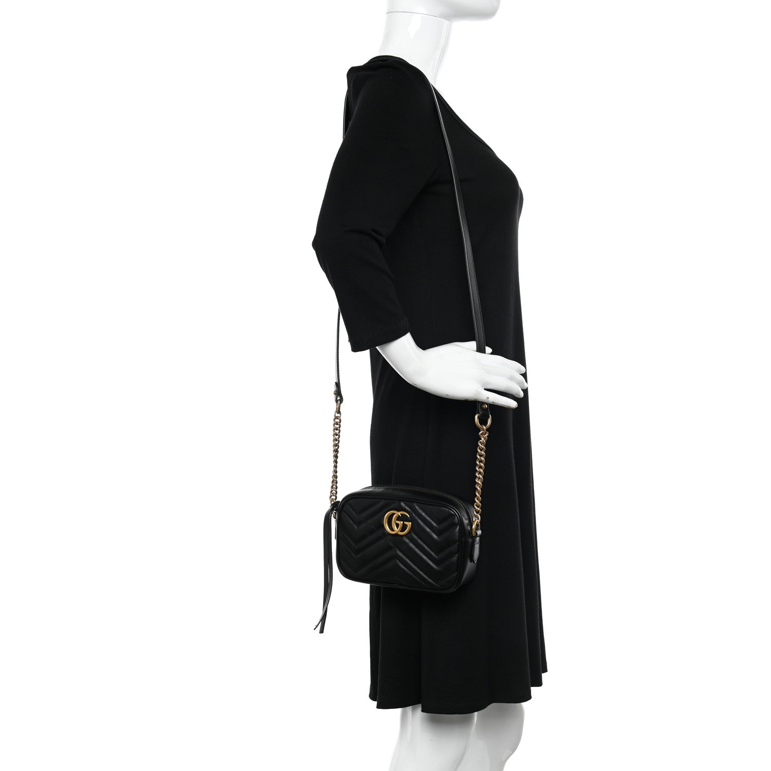Gucci Calfskin Matelasse Mini GG Marmont Chain Shoulder Bag Black 2 of 10