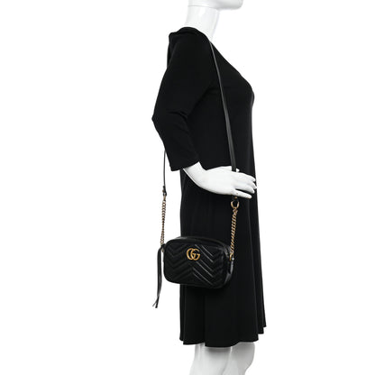 Gucci Calfskin Matelasse Mini GG Marmont Chain Shoulder Bag Black 2 of 10