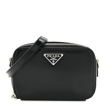 Prada Spazzolato Metal Triangle Logo Mini Pouch Shoulder Bag Black 1 of 8