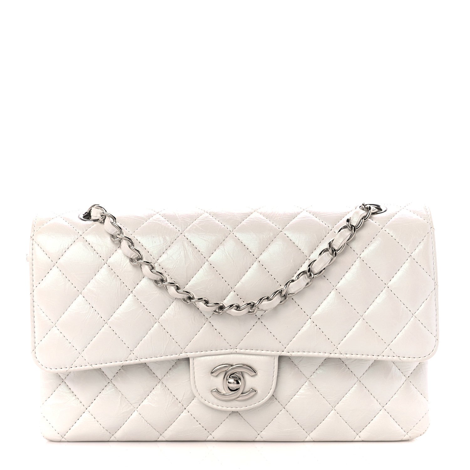 Chanel Iridescent Crumpled Calfskin Quilted Medium Double Flap White 1 of 12