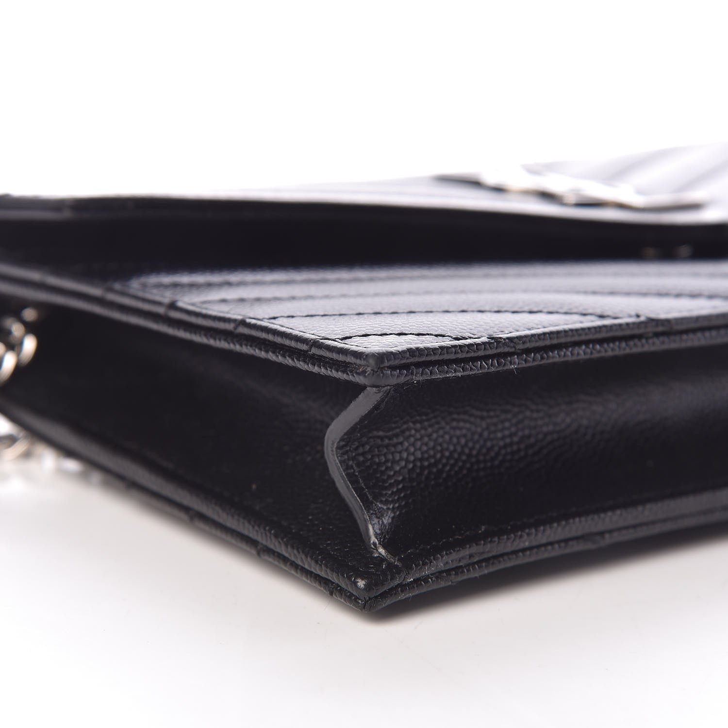 Saint Laurent Grain De Poudre Matelasse Chevron Monogram Envelope Chain Wallet Black 10 of 13
