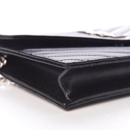 Saint Laurent Grain De Poudre Matelasse Chevron Monogram Envelope Chain Wallet Black 10 of 13