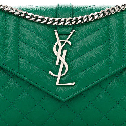 Saint Laurent Grain De Poudre Mixed Matelasse Triquilt Monogram Chain Wallet Green Field 7 of 10