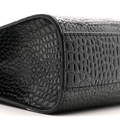 Saint Laurent Shiny Calfskin Crocodile Embossed Manhattan Baguette Black 8 of 11