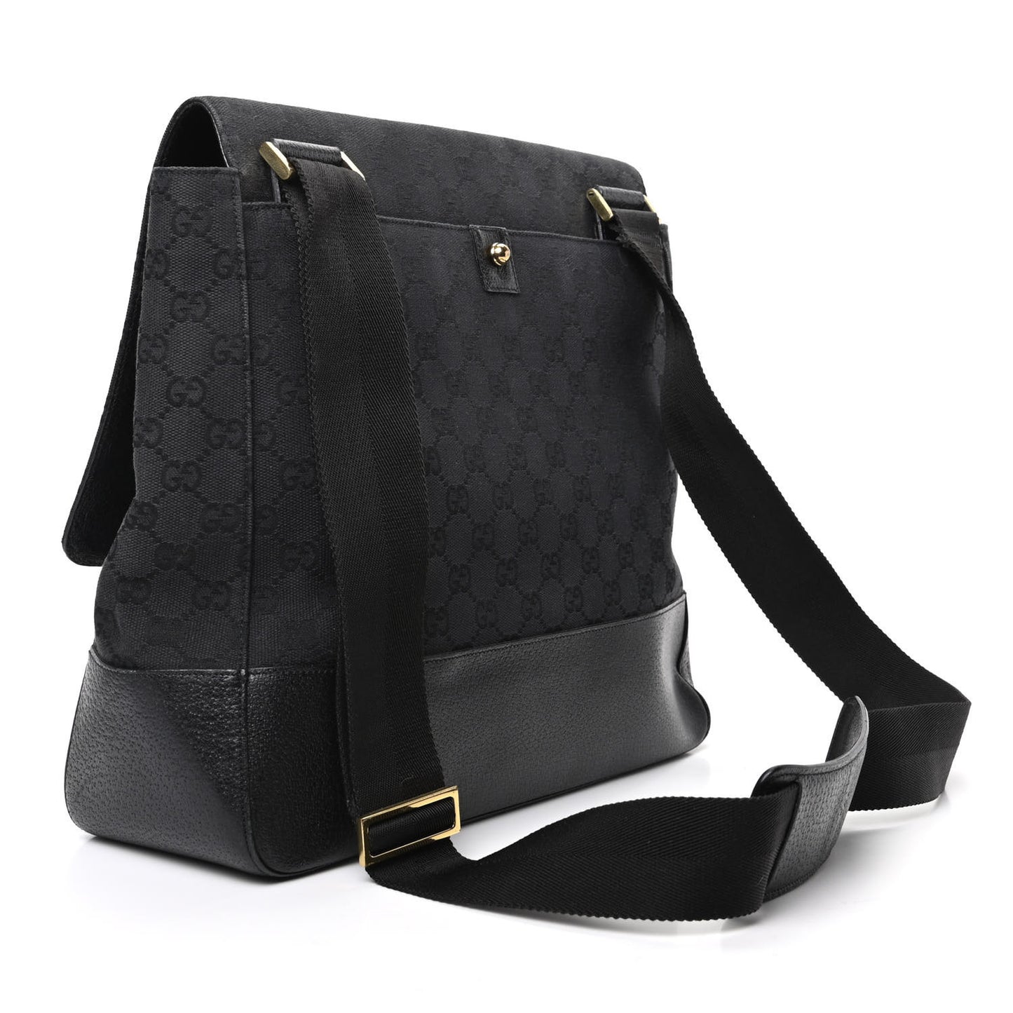 Monogram Calfskin Double Buckle Flap Messenger Bag Black