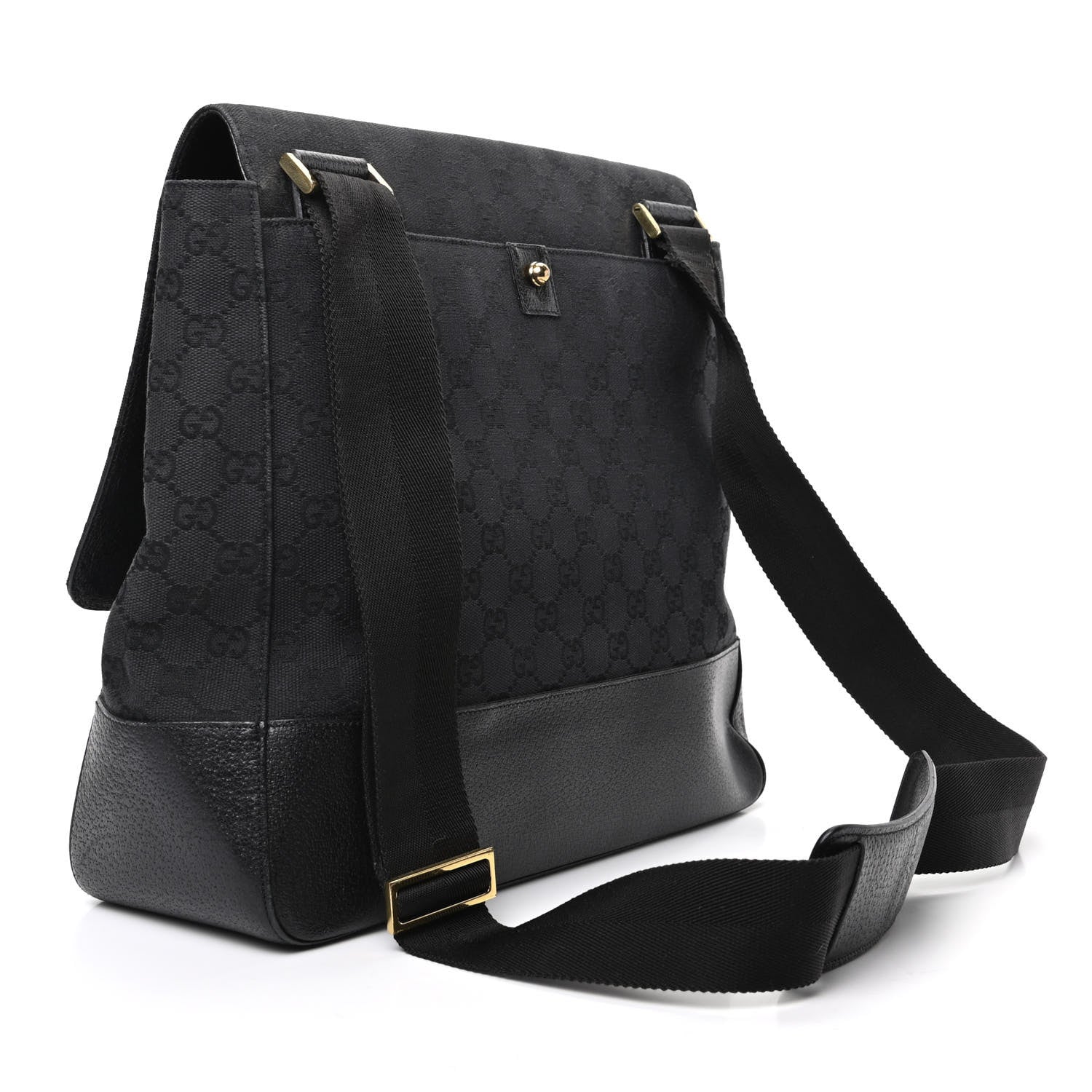 Gucci Monogram Calfskin Double Buckle Flap Messenger Bag Black 3 of 11