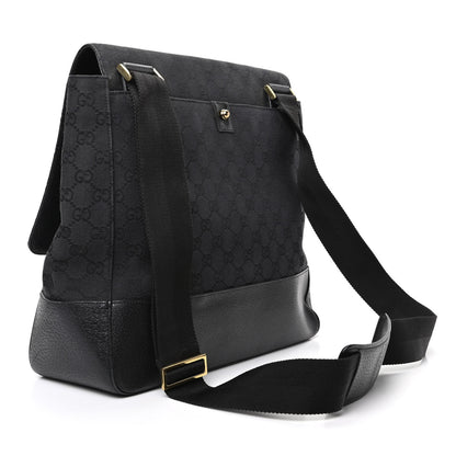 Gucci Monogram Calfskin Double Buckle Flap Messenger Bag Black 3 of 11
