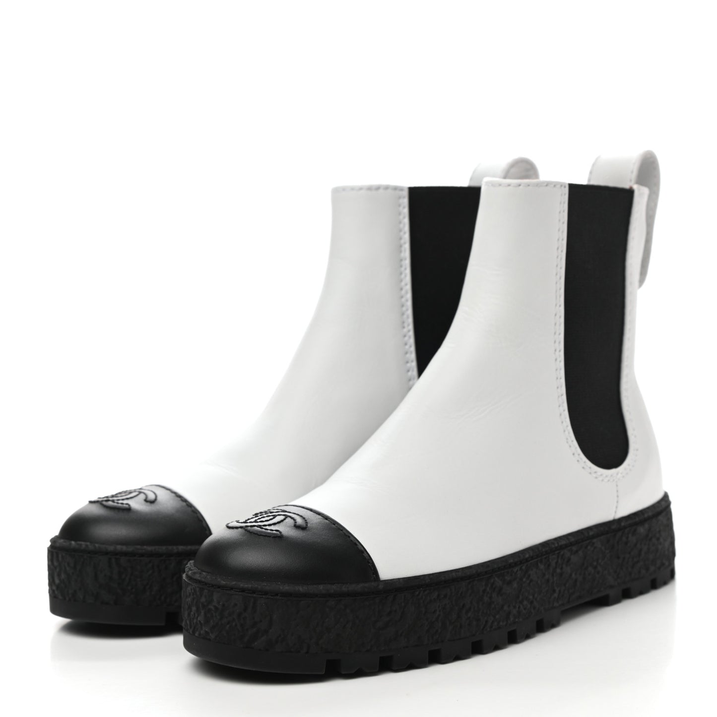 Calfskin Cap Toe CC Ankle Boots 36 White Black