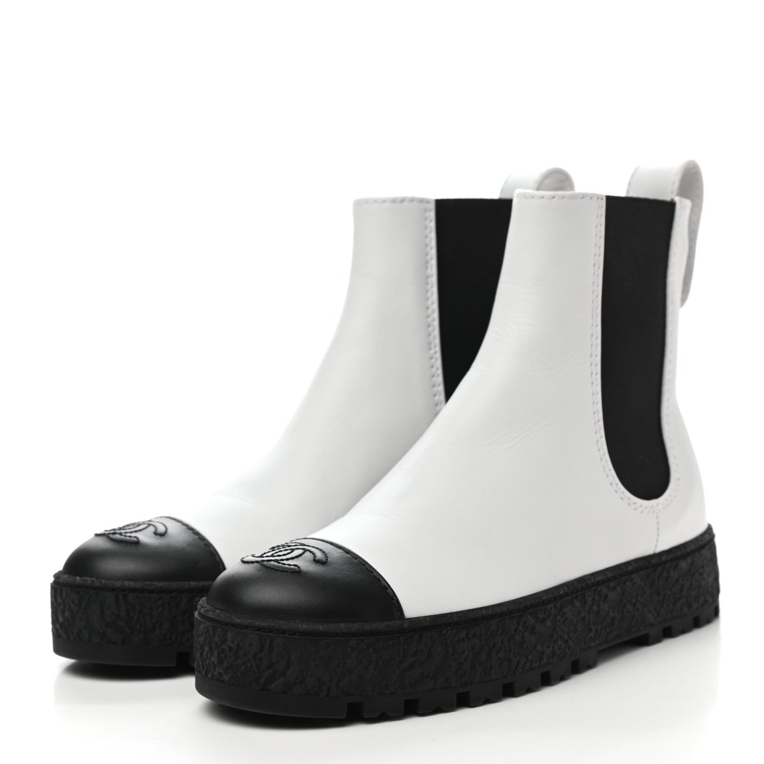Chanel Calfskin Cap Toe CC Ankle Boots 36 White Black 3 of 9