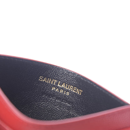 Saint Laurent Grain De Poudre Matelasse Chevron Monogram Credit Card Case New Red 6 of 8