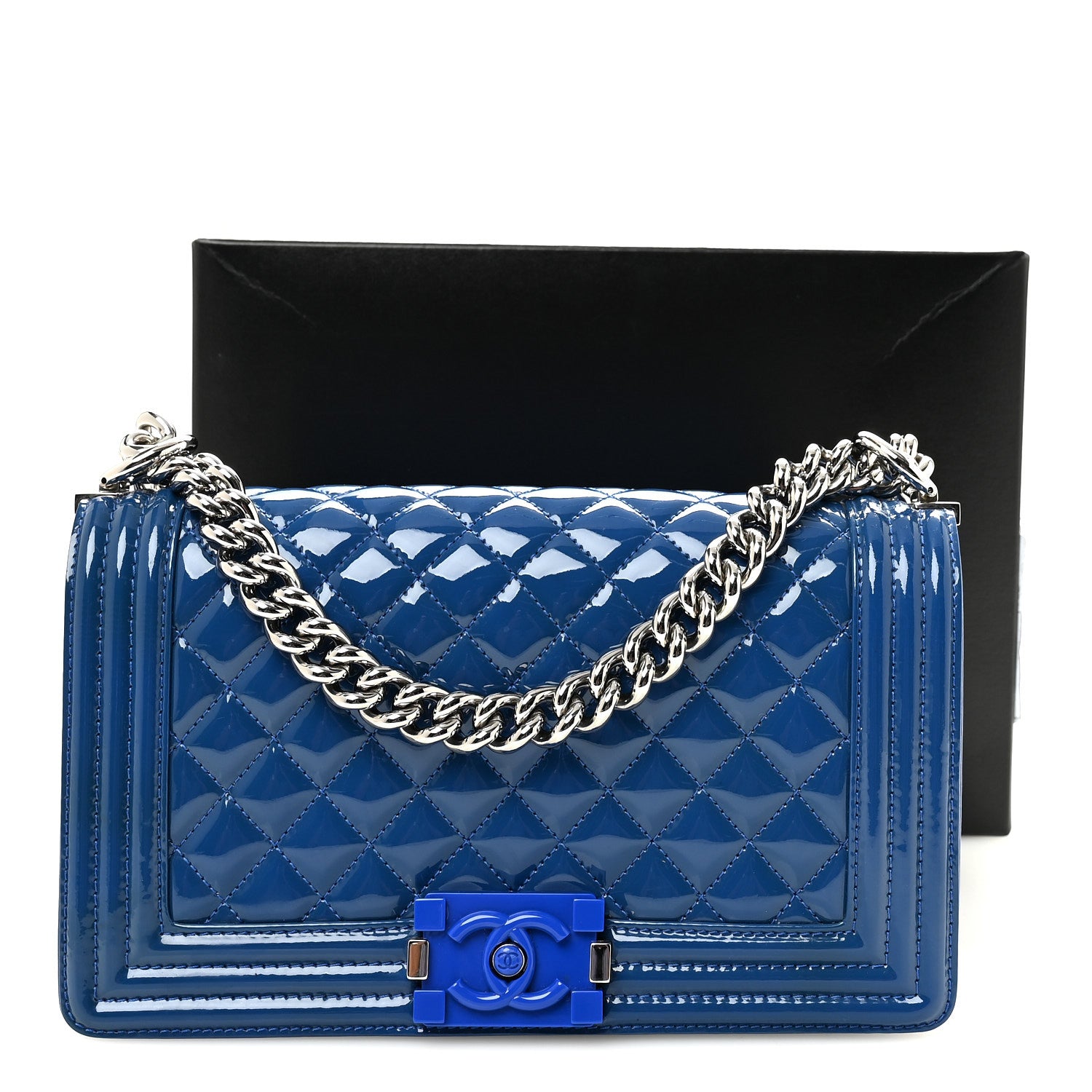 Chanel Patent Calfskin Quilted Medium Plexiglass Boy Flap Blue 11 of 11