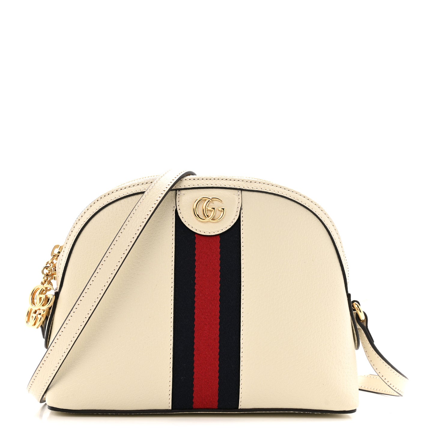 Textured Dollar Calfskin Web Small Ophidia Dome Shoulder Bag Mystic White