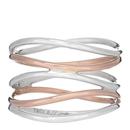 Tiffany Sterling Silver 18K Rose Gold Elsa Peretti 5 Row Wave Ring 53 6.5 3 of 4