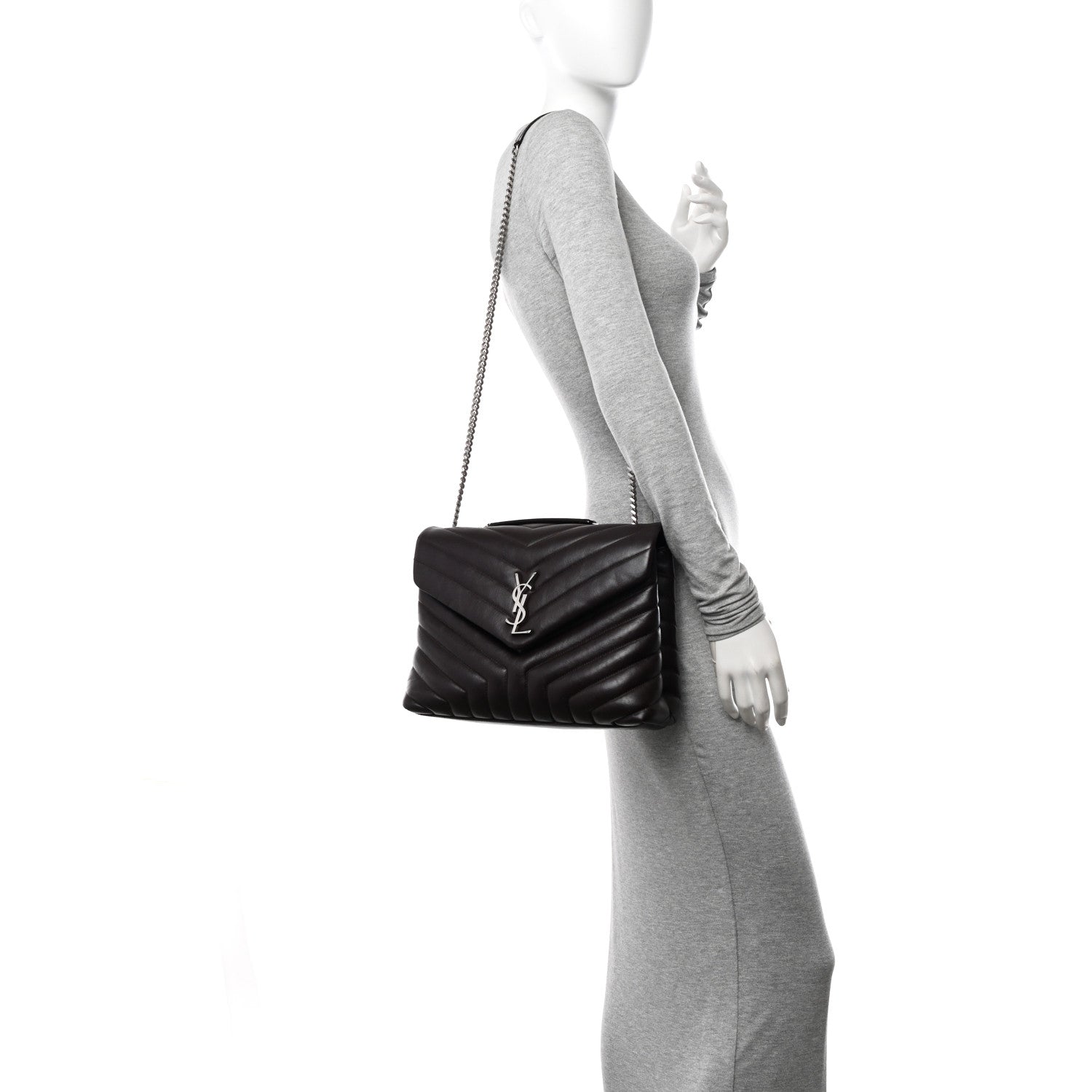 Saint Laurent Calfskin Y Quilted Monogram Medium Loulou Chain Satchel Amaranto 2 of 11
