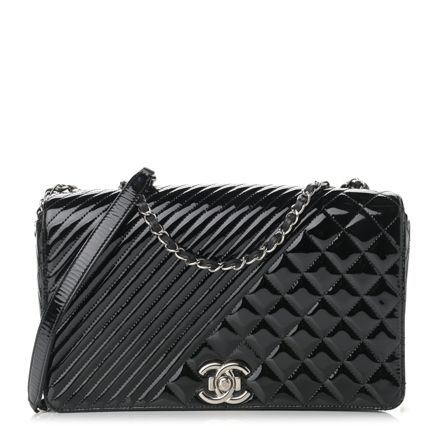 Chanel Patent Diagonal Quilted Flap Black 1 of 14