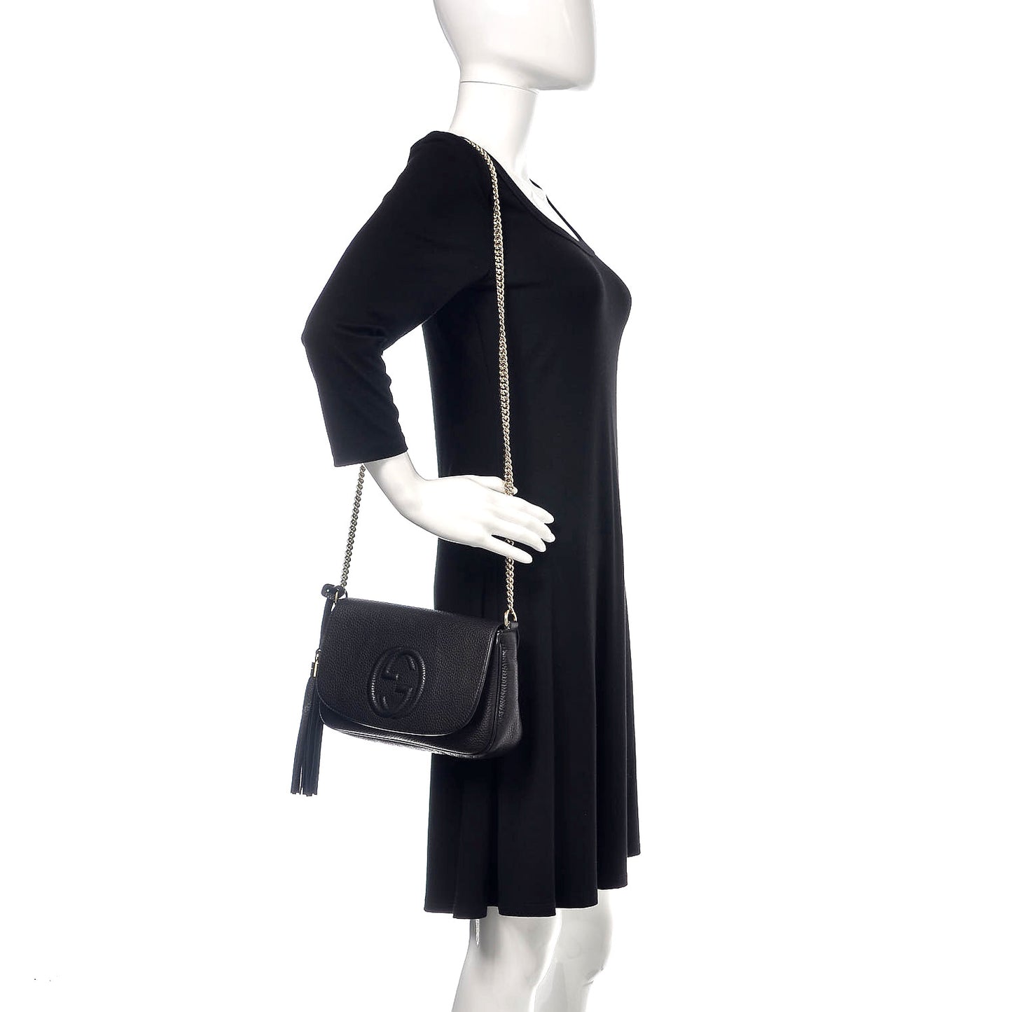Pebbled Calfskin Medium Soho Flap Crossbody Black