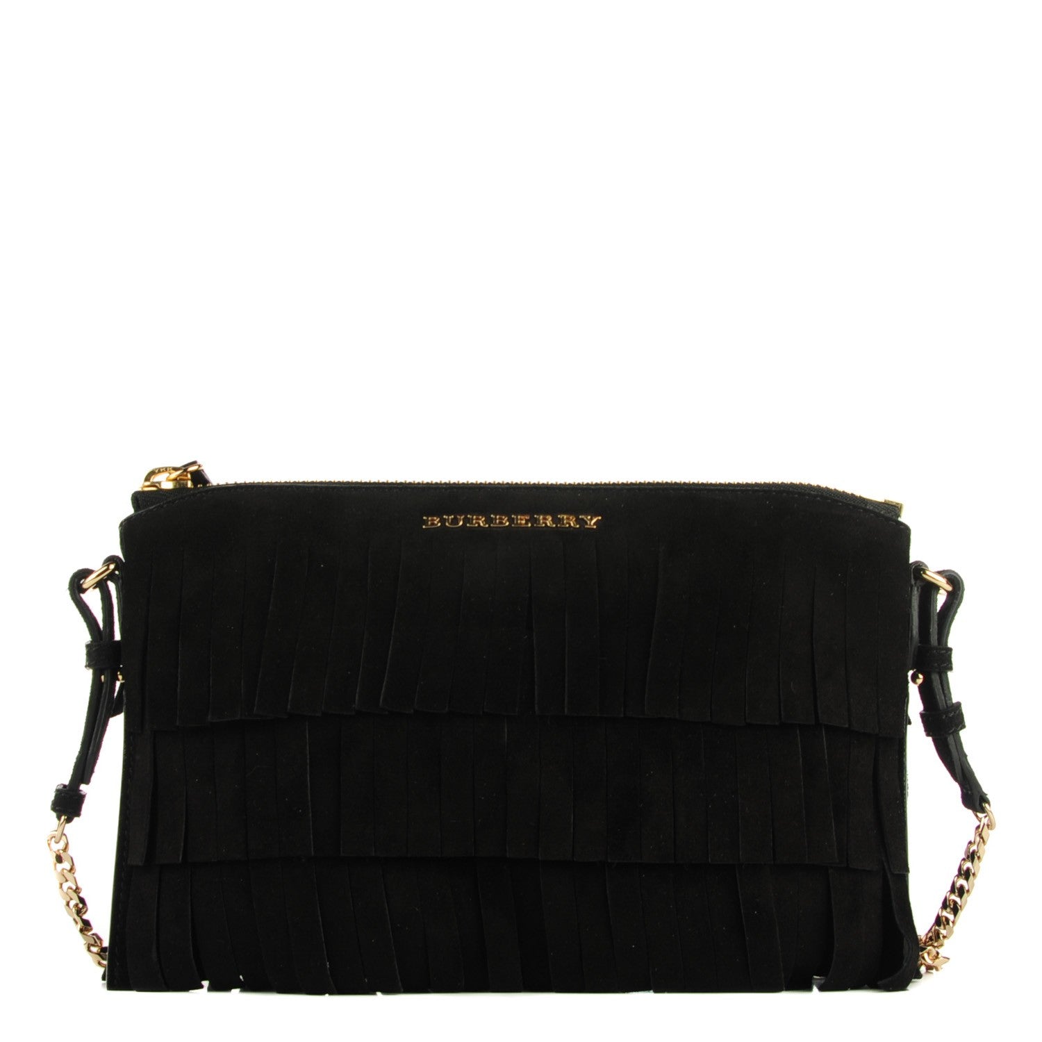 Burberry Suede Fringe Peyton Crossbody Clutch Bag Black 1 of 11