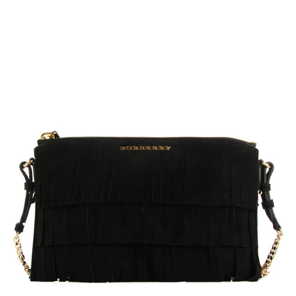 Burberry Suede Fringe Peyton Crossbody Clutch Bag Black 1 of 11