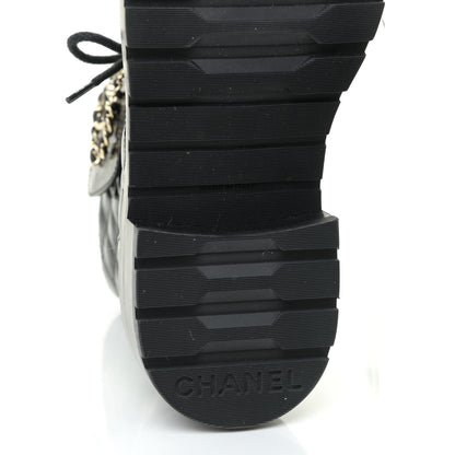 Chanel Shiny Calfskin Quilted Lace Up Combat Boots 37 Black 9 of 12