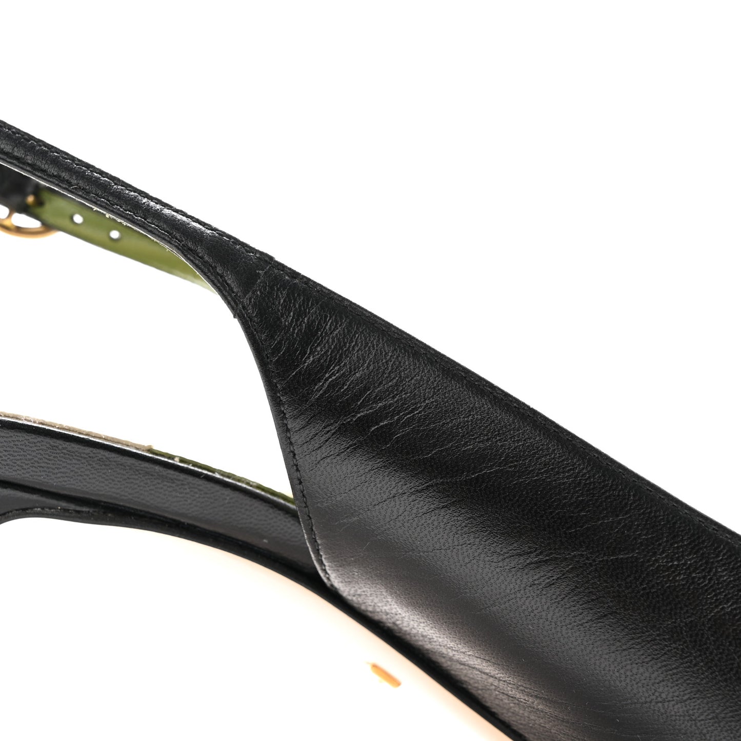 Malaga Kid Half Moon GG Square Toe Slingback Pumps 37.5 Black Vintage White
