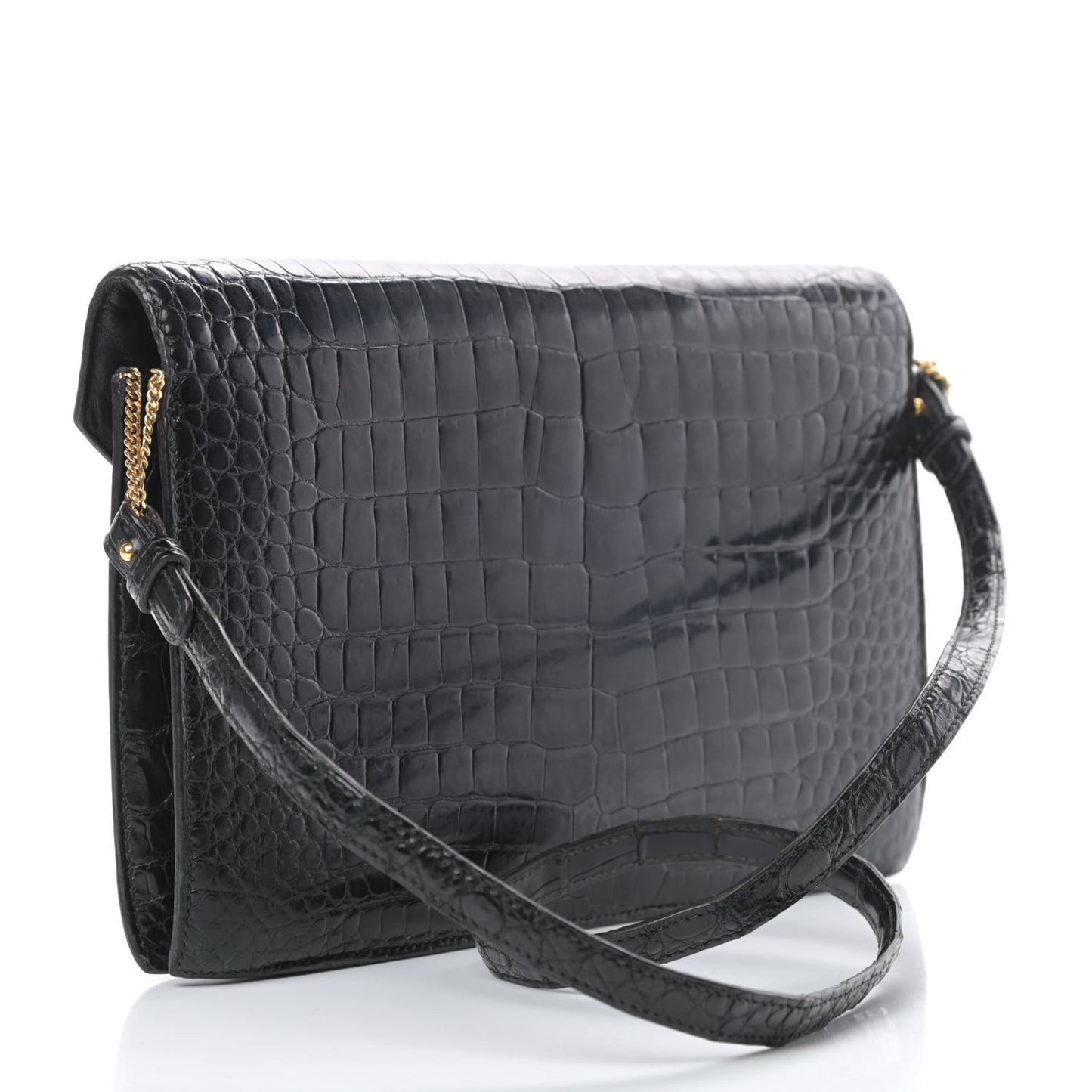 Shiny Porosus Crocodile Lydie Clutch Black