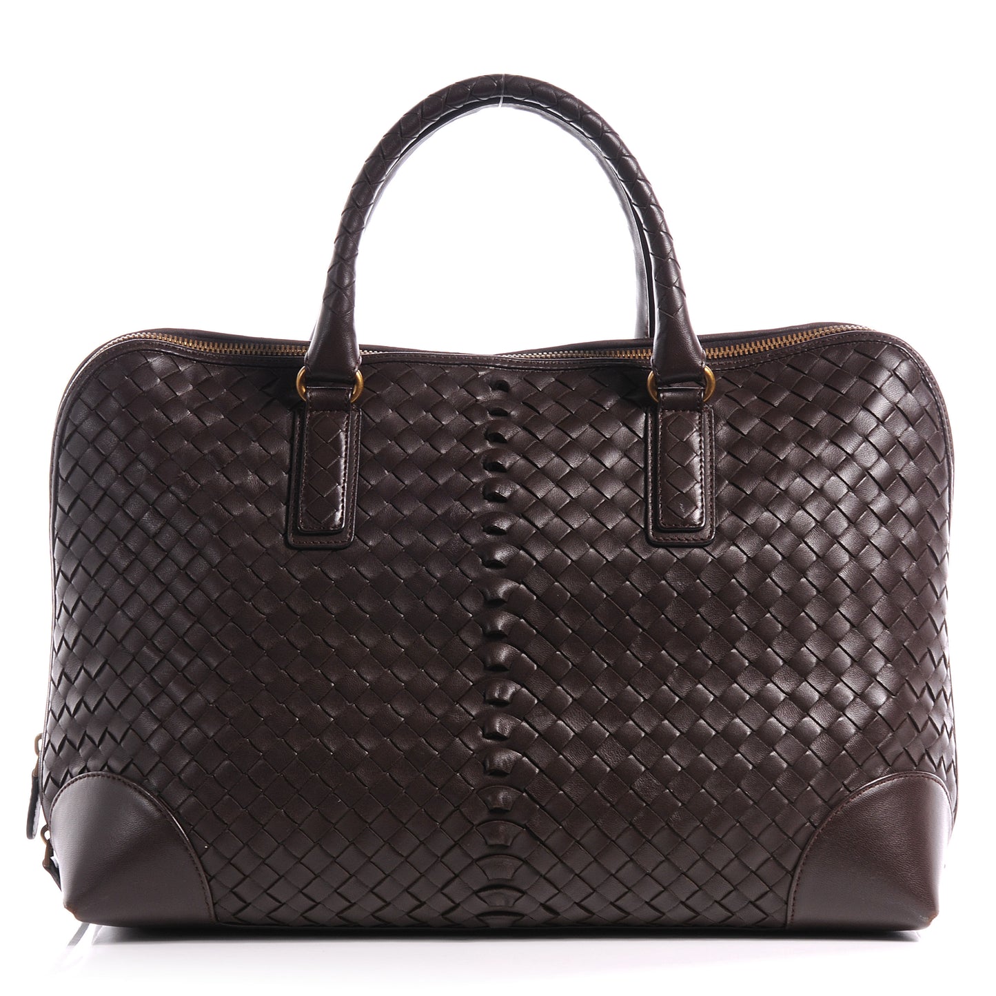 Nappa Intrecciato Woven Leather Satchel Ebano