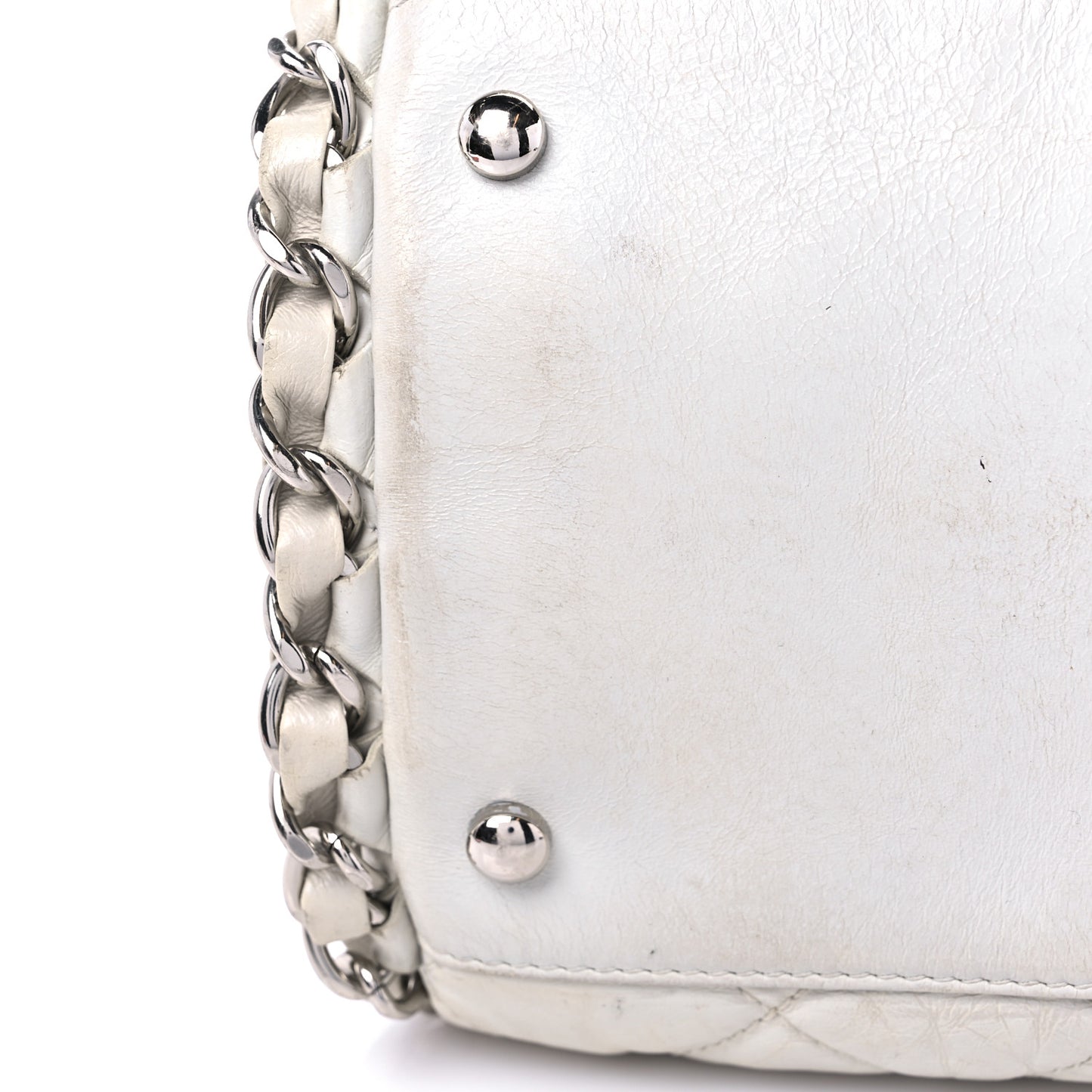 Glazed Calfskin Quilted Large Chain Me Hobo Dark White