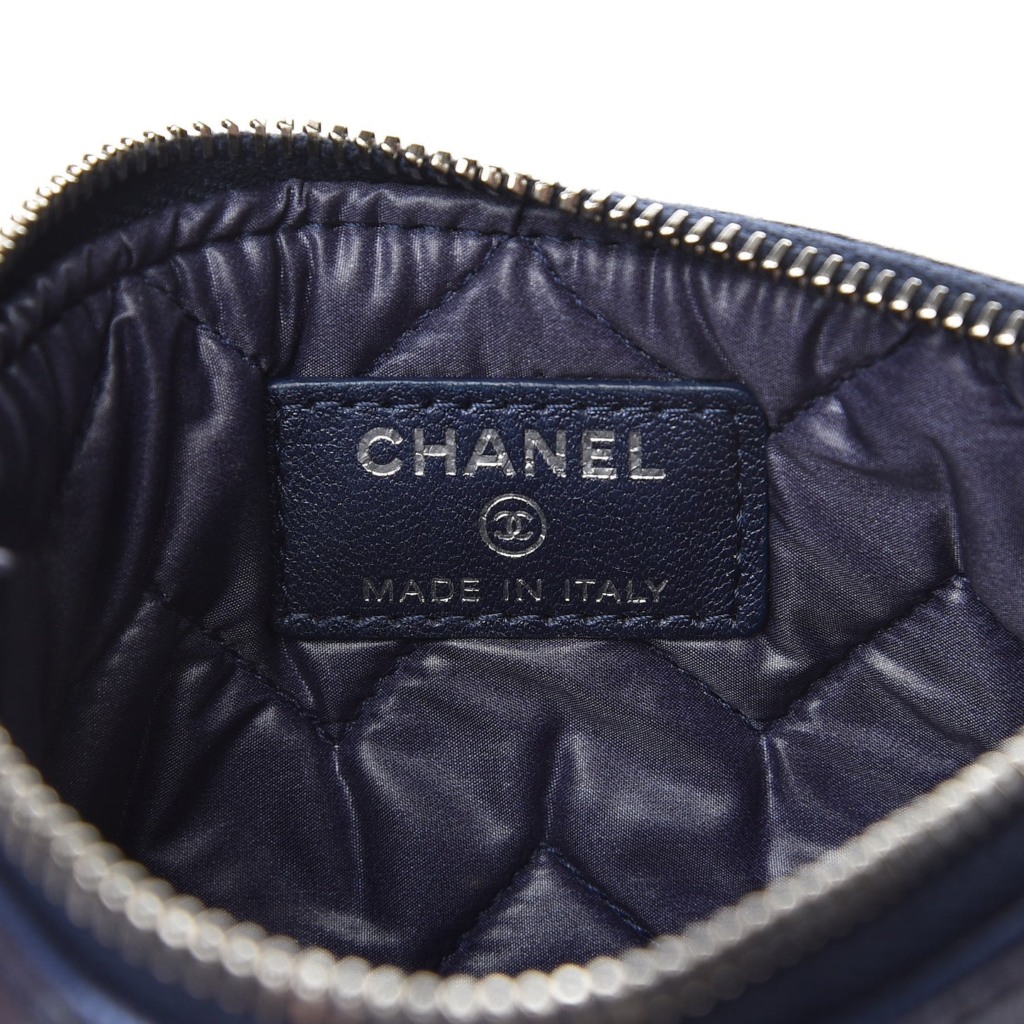 Metallic Sheepskin Chevron Quilted Small Vintage Mademoiselle Cosmetic Case Navy