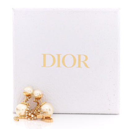 Christian Dior Pearl Crystal Star Tribale Dangle Chain Earrings Gold 6 of 6