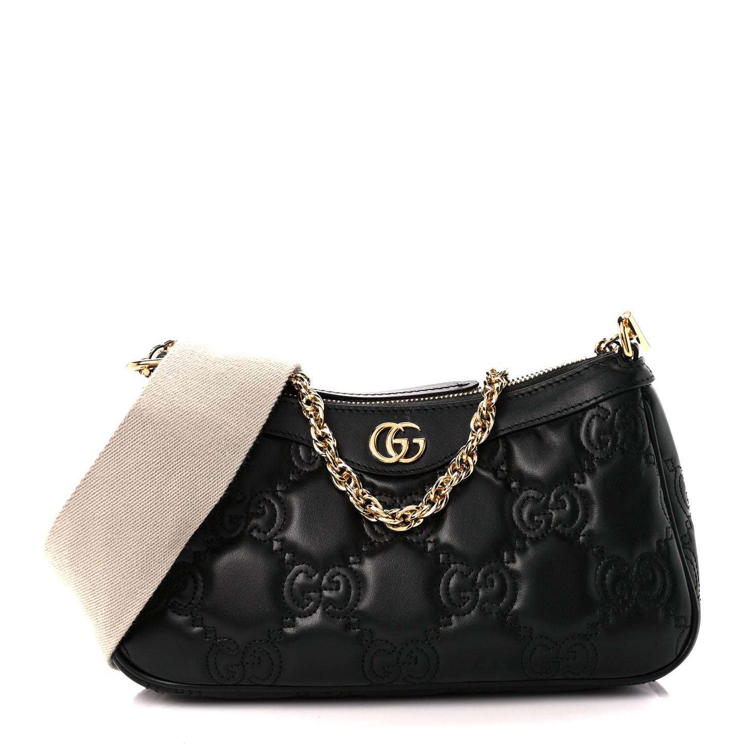 Calfskin GG Matelasse Chain Handbag Black Natural