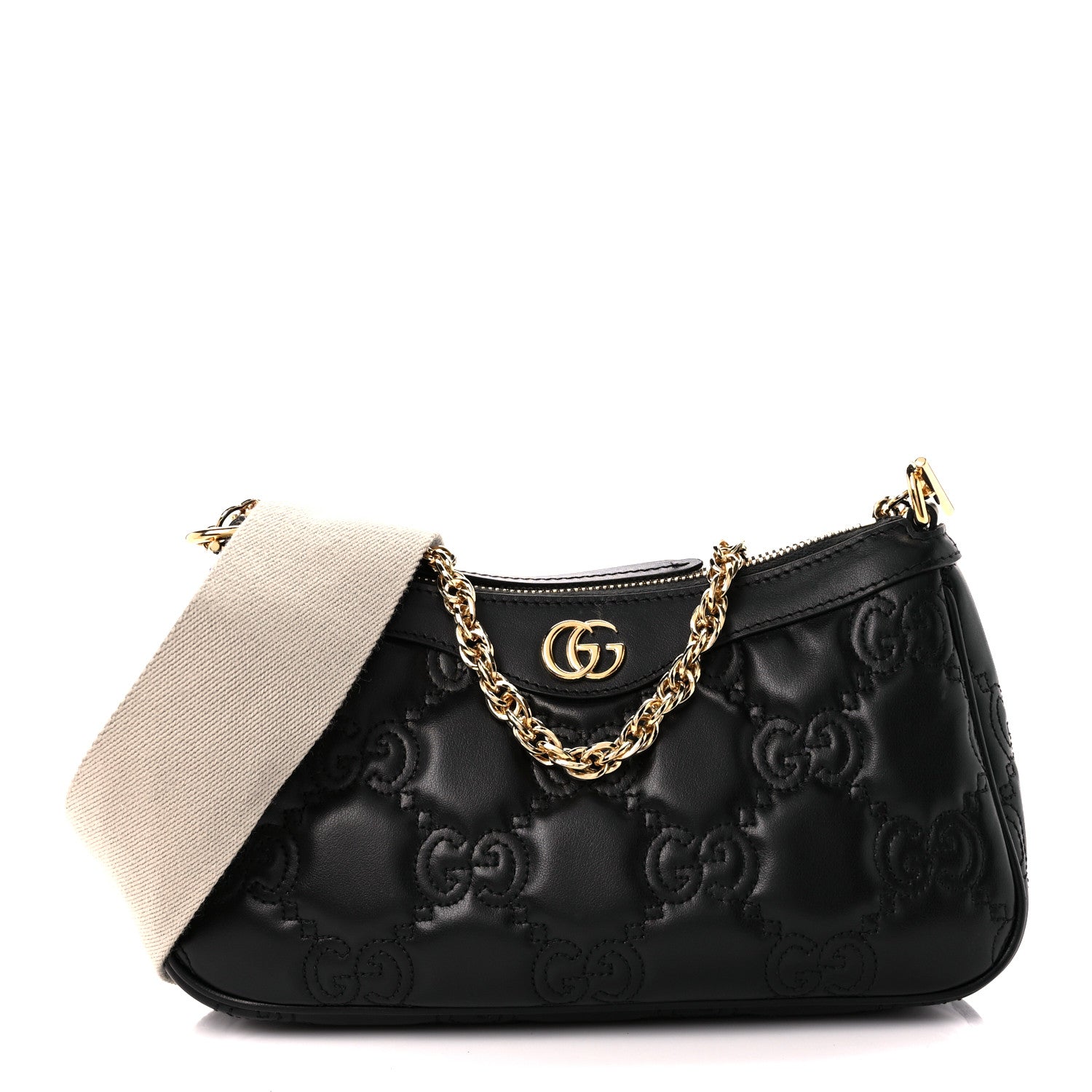 Gucci Calfskin GG Matelasse Chain Handbag Black Natural 1 of 11