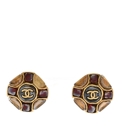 Chanel Gripoix Clip On Earrings Gold Red Black 1 of 7