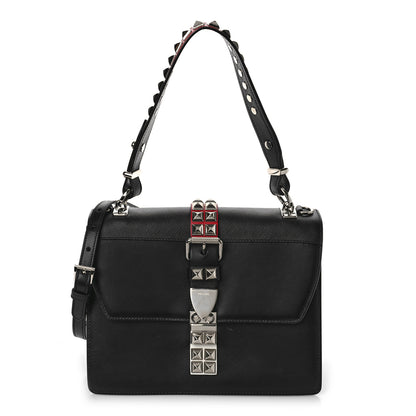 Prada Saffiano City Calfskin Studded Elektra Shoulder Bag Black Fuoco 1 of 8