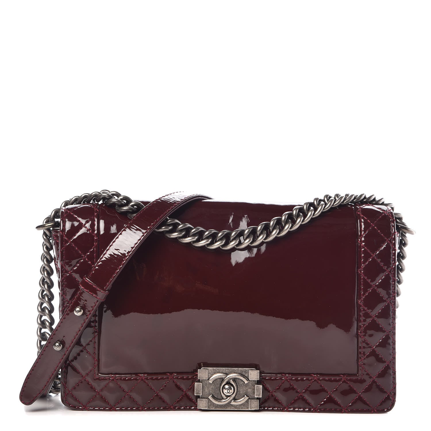 Chanel Patent New Medium Boy Reverso Flap Burgundy 1 of 13