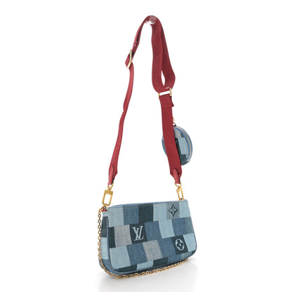 Louis Vuitton Denim Damier Monogram Patchwork Multi Pochette Accessories Blue Rouge 3 of 11