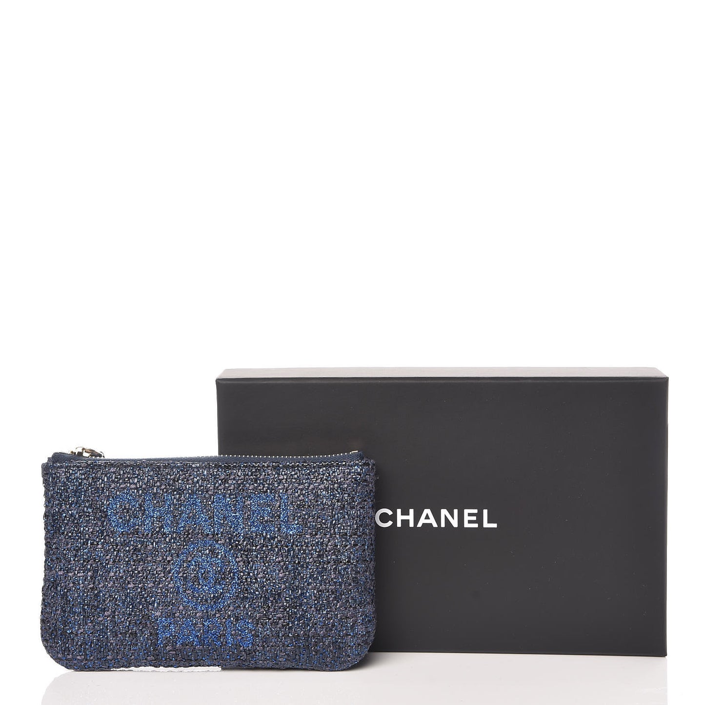 Woven Straw Raffia Deauville Cosmetic Pouch Blue