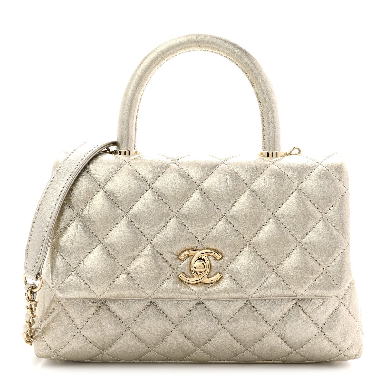 Chanel Metallic Aged Calfskin Quilted Mini Coco Handle Flap Gold 1 of 11