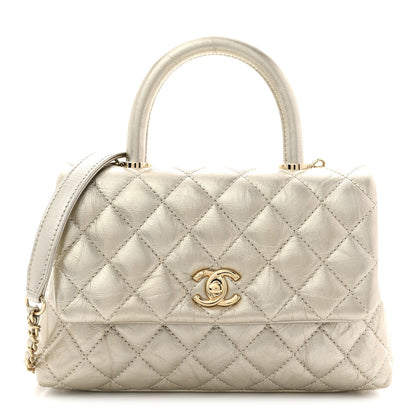 Chanel Metallic Aged Calfskin Quilted Mini Coco Handle Flap Gold 1 of 11