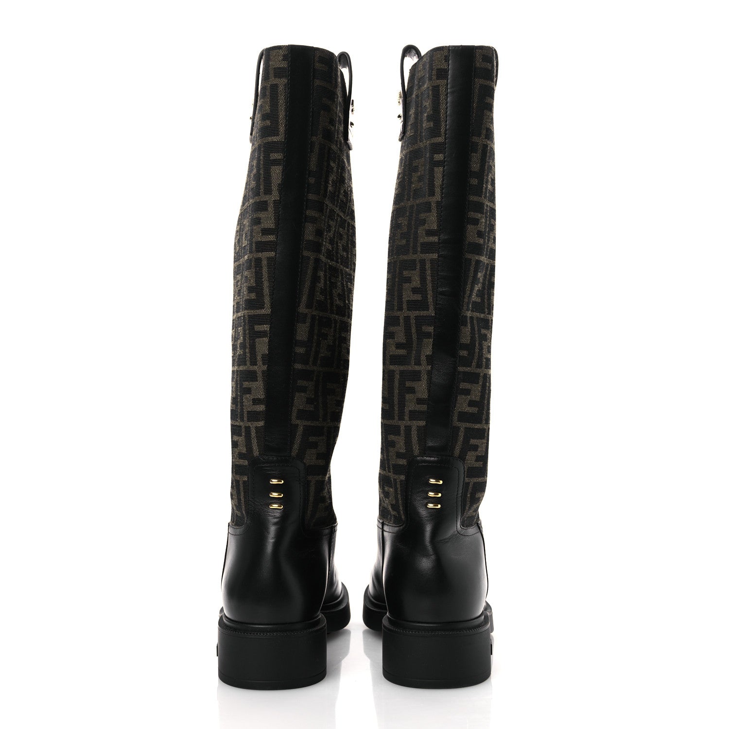 Fendi Zucca Calfskin Flip Boots 41 Brown Black 6 of 12
