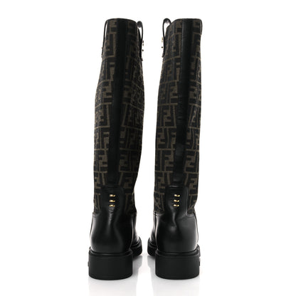 Fendi Zucca Calfskin Flip Boots 41 Brown Black 6 of 12