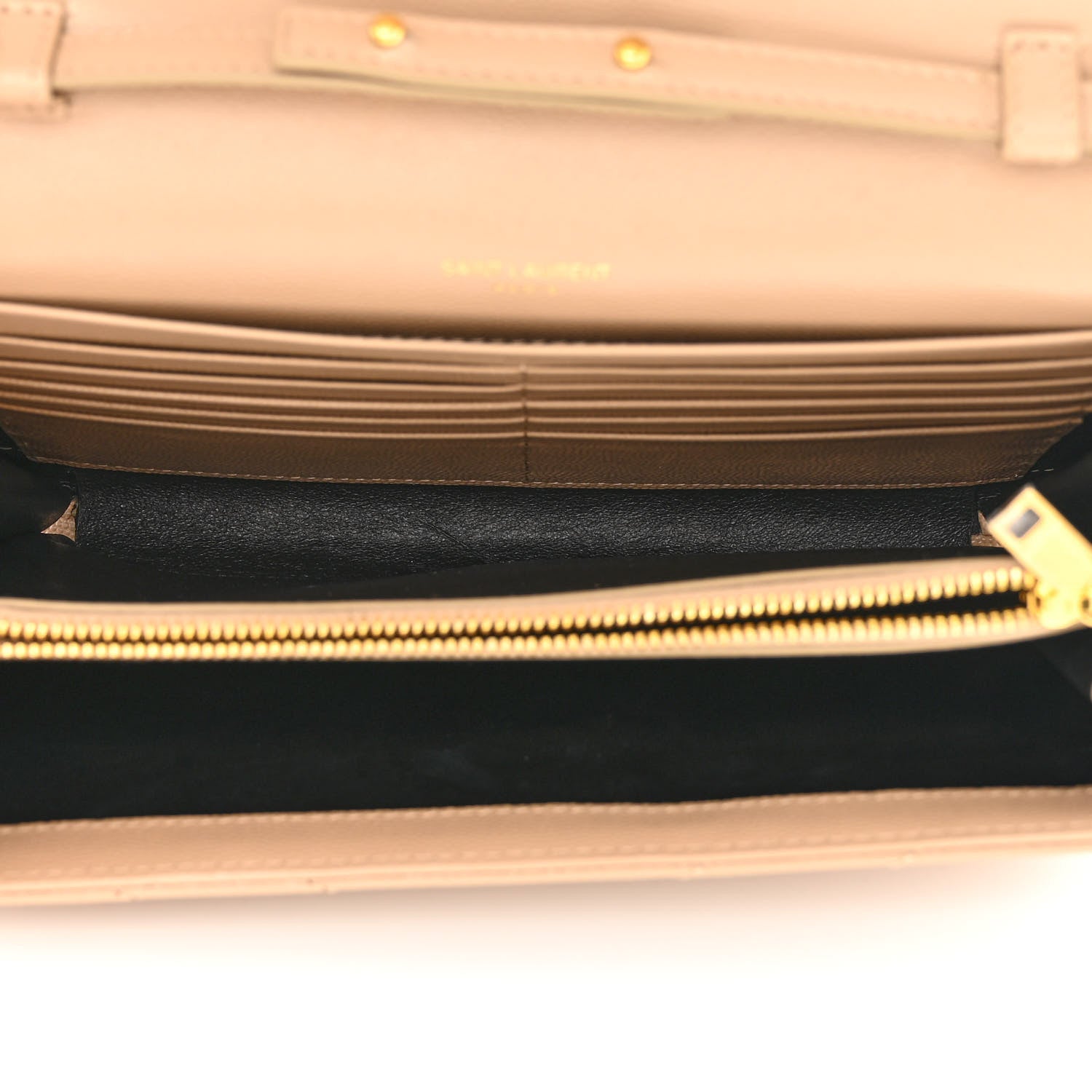 Saint Laurent Grain De Poudre Matelasse Chevron Monogram Chain Wallet Dark Beige 5 of 9