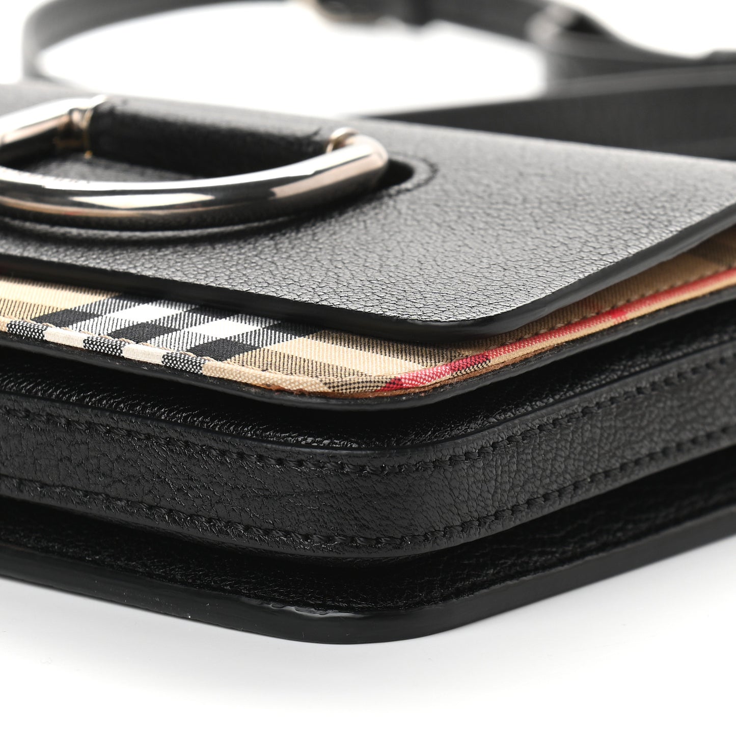 Goatskin Vintage Check Mini D-Ring Bag Black