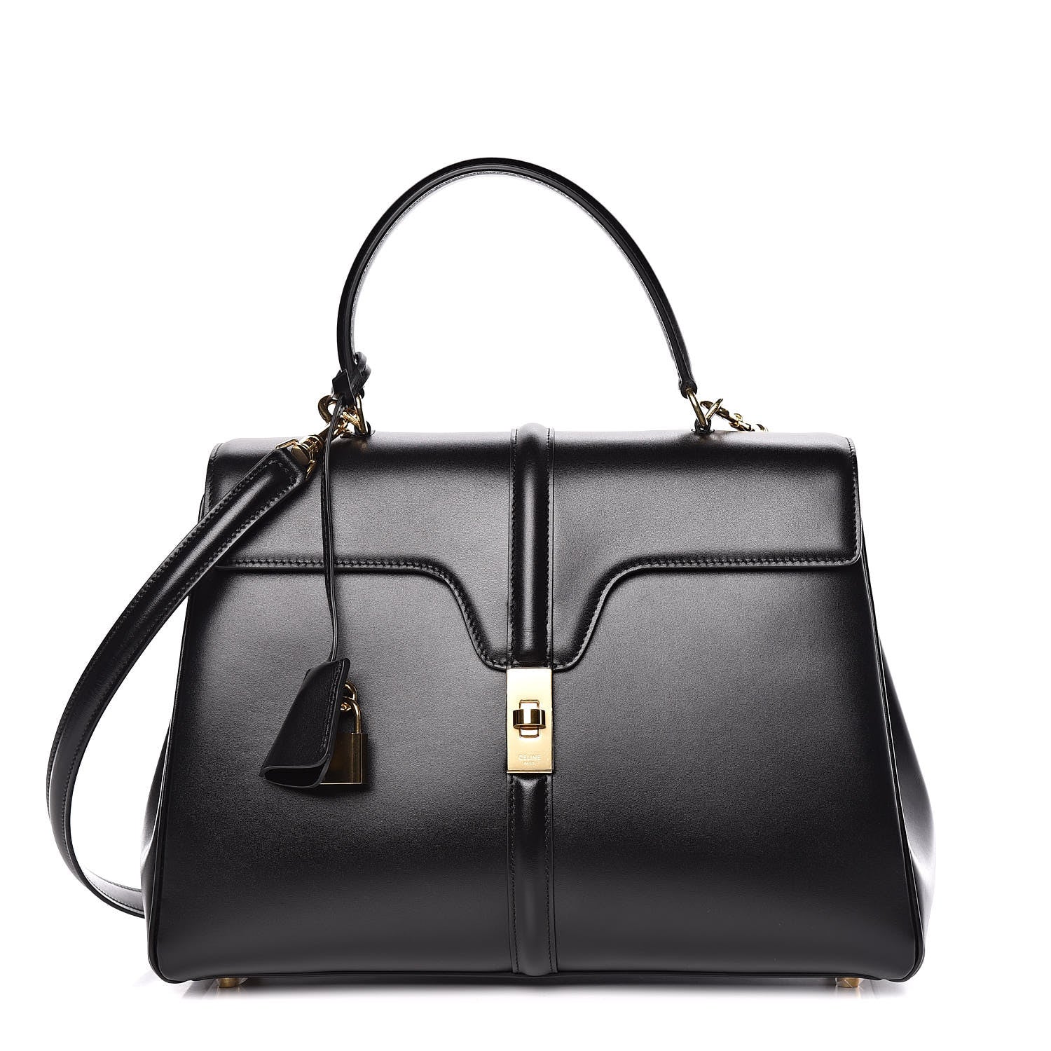Celine Satinated Calfskin Medium 16 Top Handle Bag Black 1 of 12