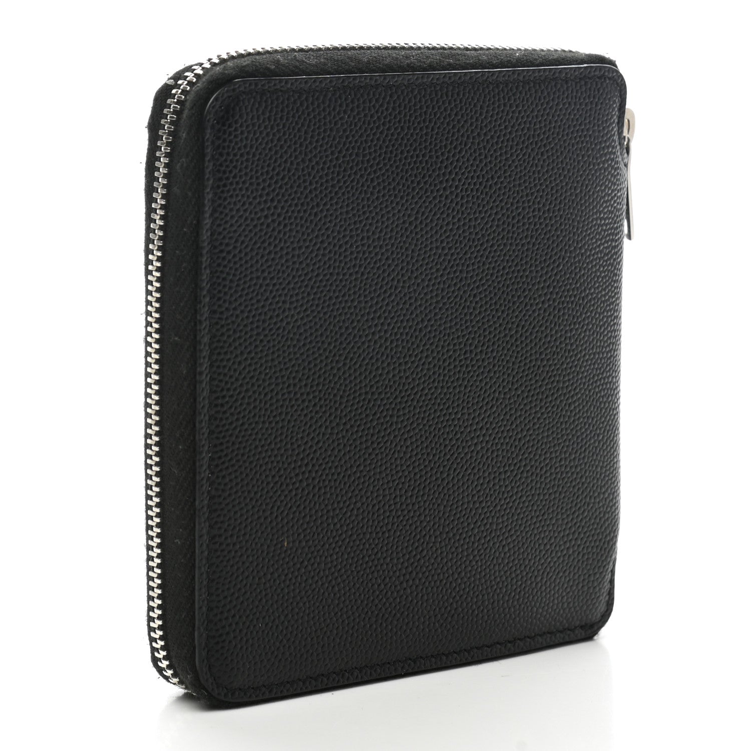 Saint Laurent Grained Calfskin Rive Gauche Compact Zip Around Wallet Black 3 of 7