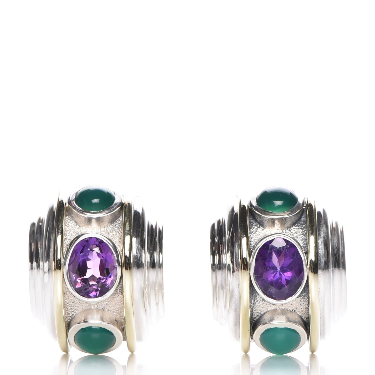 David Yurman Sterling Silver 14K Yellow Gold Amethyst Green Onyx Renaissance Earrings 1 of 5