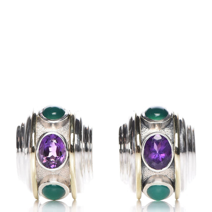 David Yurman Sterling Silver 14K Yellow Gold Amethyst Green Onyx Renaissance Earrings 1 of 5