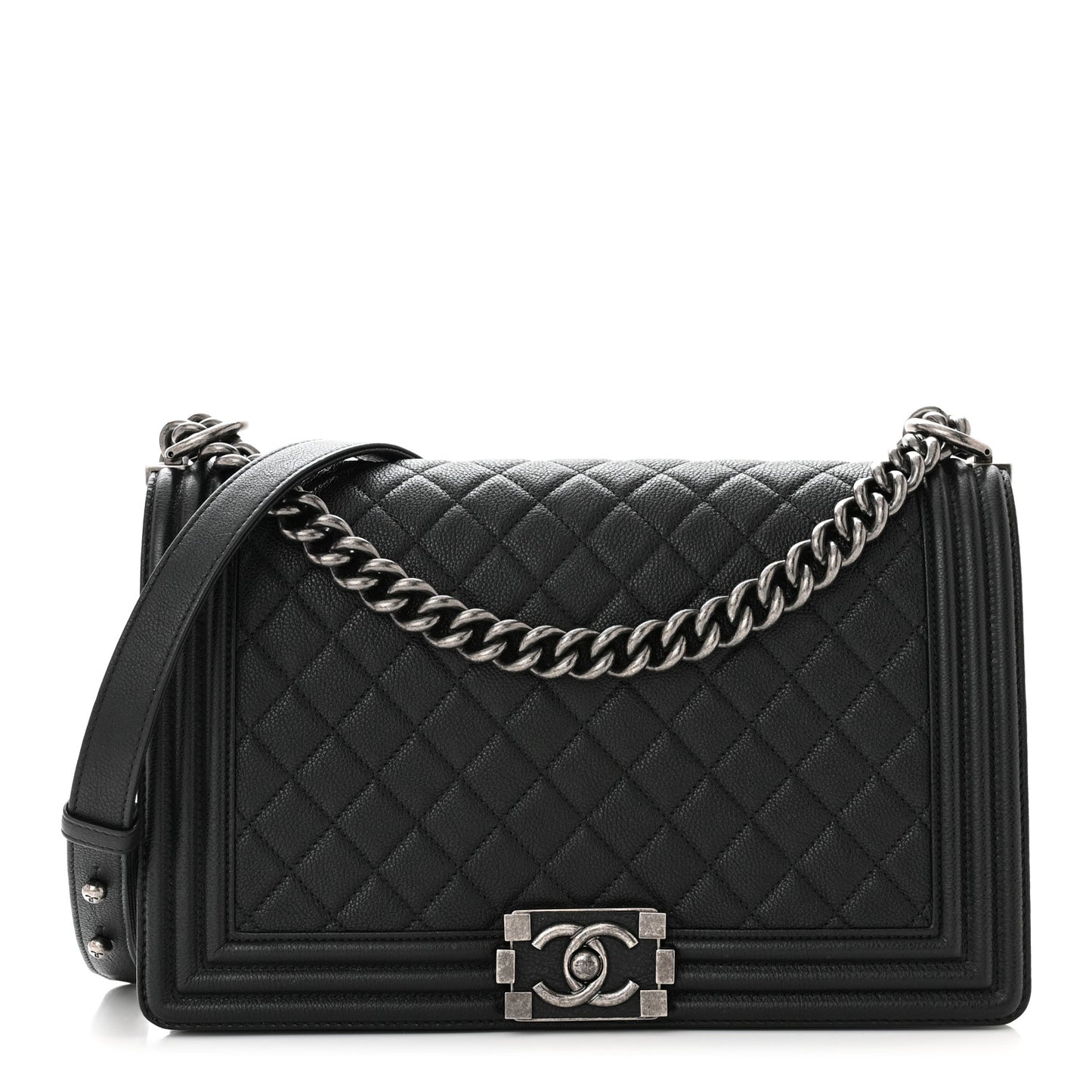 Grained Calfskin Quilted New Medium Boy Flap Black
