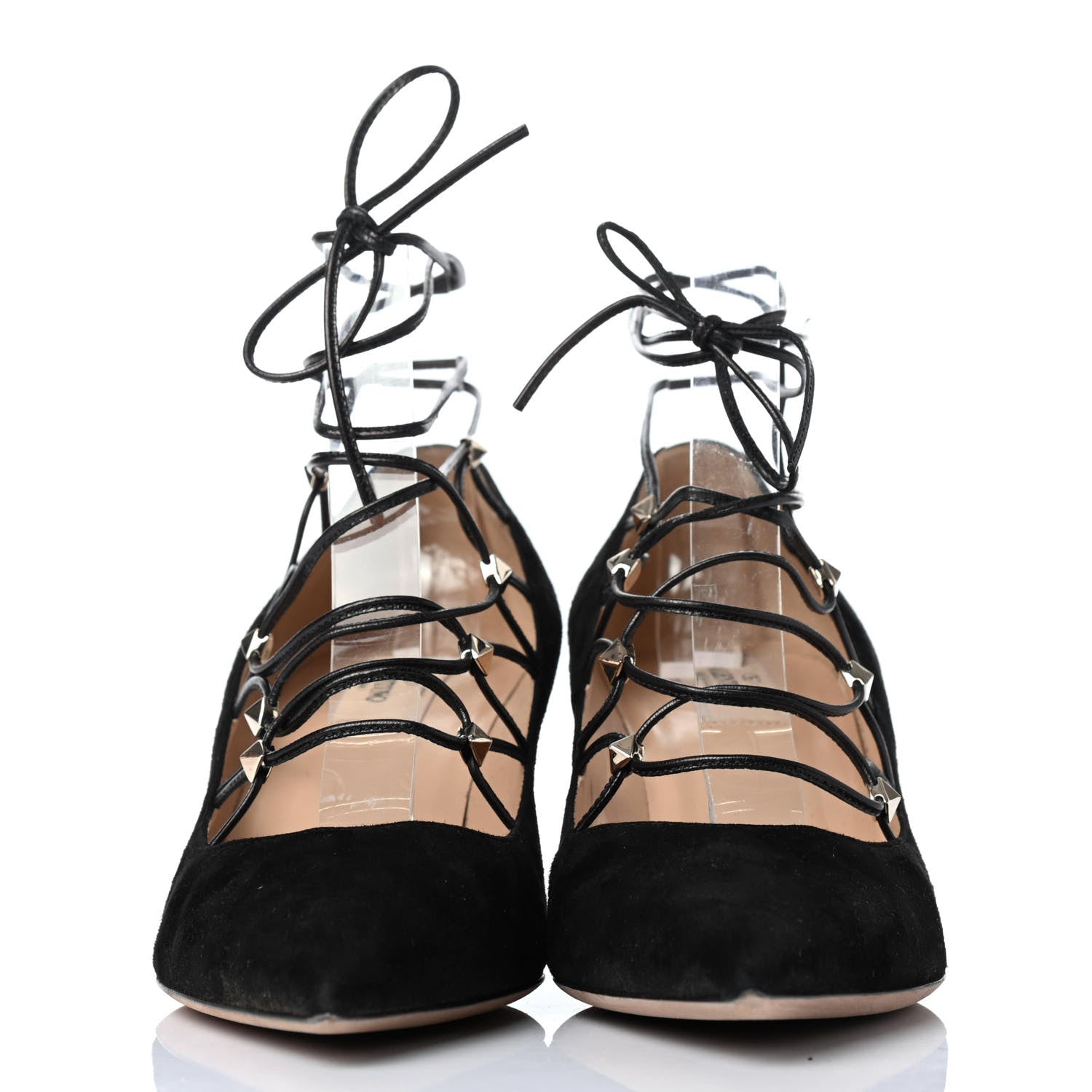 Valentino Garavani Suede Rockstud Gladiator Lace Up Pumps 38 Black 2 of 4